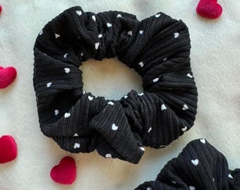 Black Hearts Rib Knit Scrunchie, Brynnbands, Hair Scrunchie, Valentine's, Hair Tie, Scrunchy,  Galentine's Gift, Floral Scrunchie,