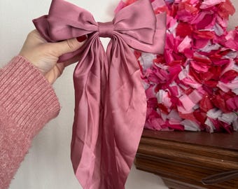 Pink Satin Coquette Large Hair Bows, Gifts for her, Hair Accessories, Mommy & Me Big Bow, Bridesmaid Gift, Barrette Hair Clip, Brynnbands