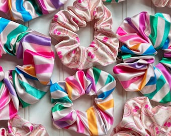 Rainbow Stripes Scrunchie, Oversized Scrunchie, Jumbo Scrunchie, Brynnbands, Satin Scrunchie