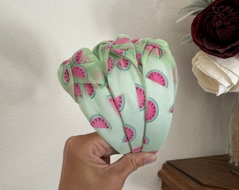 Watermelons headband , Top Knot, Mesh Headband, watermelon Headband, Brynnbands, Hard Headband, Knotted Headband,