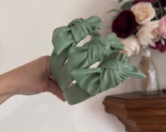 Handmade Sage Pleather Top Knot Headband – Bendable, Comfortable Fit