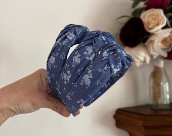 Blue Floral Hard Headband, Comfortable Knot Design