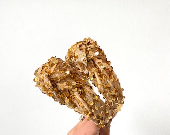 Gold Sequin Hard Headband, Velvet Sequin, Hair Headband, Birthday Headband, Sequin Headband, Brynnbands, Sparkle Headband,