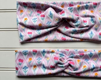 Floral Diamond Headband,  Brynnbands, Soft Headband, Turban Headband, Twisted Headband, Spring Headband, Easter Basket, Gifts for Girl