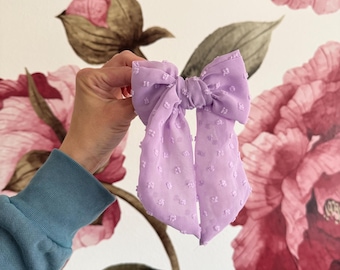 Lilac Shorty Swiss Dot Bows, Bow Hair Clip, Barrette Hair Clip, Soft Hair Clip, Easter Bows, Barrette, Brynnbands