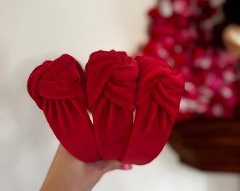 Handmade Red Velvet Top Knot Bendable Headband