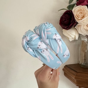 Blue Bunny Headband, Bunny Headband, Brynnbands, Hard Headband, Knotted Headband, Spring Headband image 1