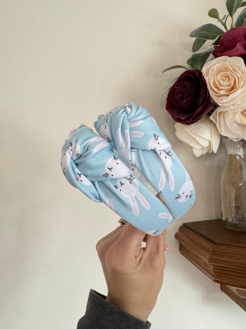 Blue Bunny Headband, Bunny Headband, Brynnbands, Hard Headband, Knotted Headband, Spring Headband image 1