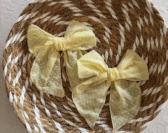 VINTAGE Yellow Swiss Dot Fable Bows, Bow Hair Clip, Barrette Hair Clip, Soft Hair Clip, Vintage Clip, Barrette, Brynnbands