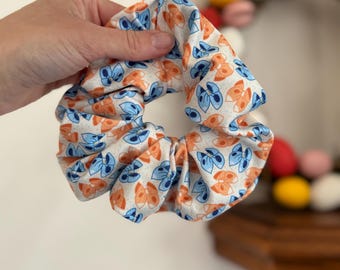 Orange Blue Bows Scrunchie, Jumbo Scrunchie, Summertime Scrunchie, Floral Scrunchie, Regular Scrunchie, Adult size scrunchie, Brynnbands,