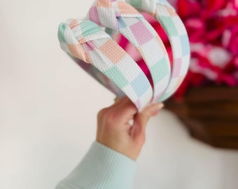 Spring Checkered Thermal Headband, Top Knot Headband, Hard Headband, Flexible Headband, Brynnbands, Knotted Headband, Spring Headbands