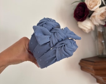 Dark Blue Swiss Dot Top Knot Headband