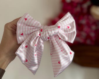 Pink Hearts Bow, Valentine Bow