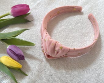 Pink Stars Top Knot Headband, Brynnbands, Hard Headband, Knotted Headband, Top Knot