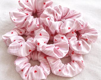 Stripes & Hearts Satin Scrunchie, Satin Scrunchie, Valentines Scrunchie, Brynnbands, Hair Scrunchie