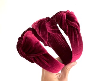 Maroon Velvet Top Knot Headband, holiday headband,  Hard Headband , Christmas  Headband, Bendable Headband, Brynnbands