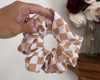Gold Checkered Neutral Scrunchie