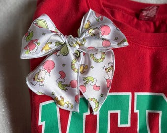 Green Guy Bow Hair Clip: Satin Fable Bow,