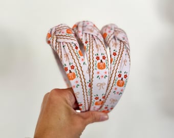 Pumpkin Stripes Top Knot, Pumpkin Headband, Fall Headband, Brynnbands, Hard Headband, Knotted Headband, Fall Hair