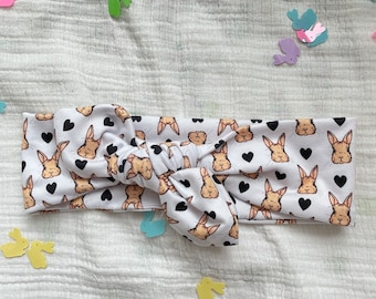 Black Hearts Bunny BrynnBow, Bow Headband, Tied Headband, Brynnbands, Tied on Headband, Adjustable Headband, Easter Headband