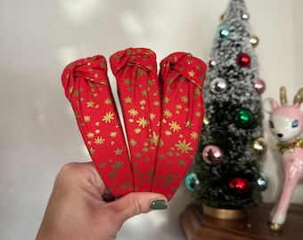 Red with Gold Stars Top Knot, Christmas Headband, Brynnbands, Hard Headband, Knotted Headband, Holiday Headband, Hair