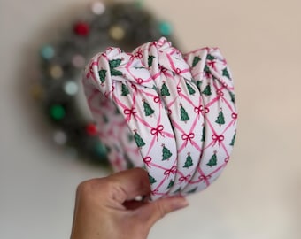 Christmas Headbands, Pink Trees Top Knot Headband, Holiday headband, Hard Headband, Christmas Headband, Brynnbands