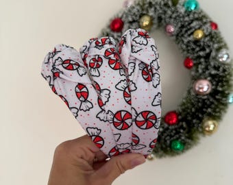 Peppermints  Top Knot Headband, holiday plaid headband,  Hard Headband , Christmas  Headband, Bendable Headband, Brynnbands