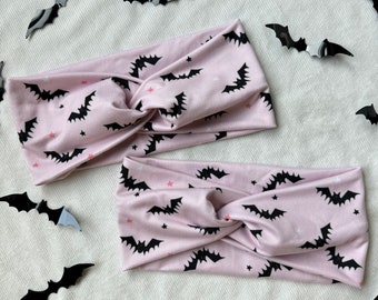 Pink Bats Halloween Headband,  Brynnbands, Turban Headband, Twisted Headband, Fall Hair, Fall headband