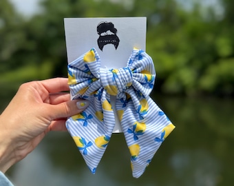 Lemons Shorty Swim Bow,  Floppy Bow Hair Clip, Barrette Hair Clip, Soft Hair Clip, Barrette Bow , Brynnbands