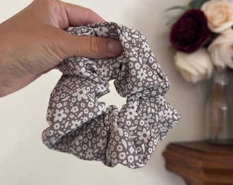 Brown Floral Neutral Scrunchie