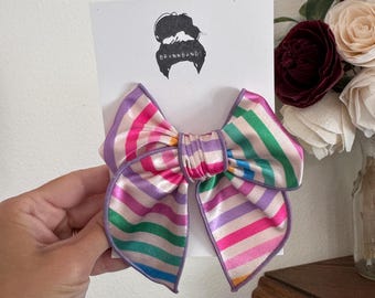 Rainbow fable Bows, Bow Hair Clip, Barrette Hair Clip, Soft Hair Clip, Satin Barrette, Brynnbands