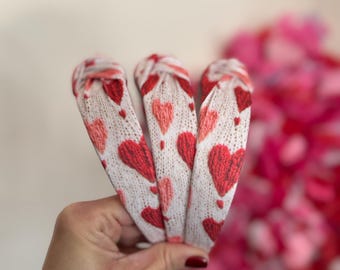 Faux Hearts Top Knot, Valentine Headband, Pink Headband, Brynnbands, Hard Headband, Knotted Headband, Valentine's Day