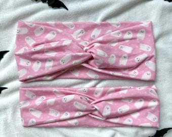 Pink Ghosts Halloween Headband,  Brynnbands, Turban Headband, Twisted Headband, Fall Hair, Fall headband
