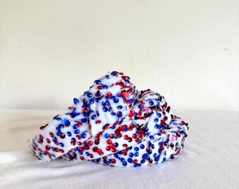 Royal Blue Red White Silver Firework Rhinestone Bead Sequin Top Knot Headband Red White Blue Sequin Top Knot Headband - 4th of July - Etsy main image 2