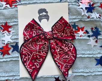 Red Bandana Bow Barrette: 4th of July Hair Clip