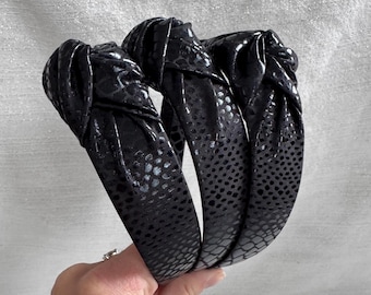 Black Snake Pleather Top Knot Headband - Handmade Brynnbands