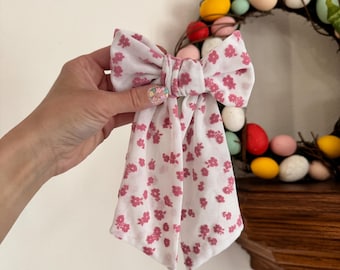 Pink Floral Mesh Bows, Bow Hair Clip, Barrette Hair Clip, Soft Hair Clip, Easter Bows, Barrette, Brynnbands