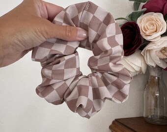 Brown Gingham Neutral Scrunchie