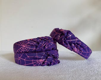 Purple Spiderweb MESH Top Knot, Halloween Headband, Black Headband, Brynnbands, Hard Headband, Knotted Headband,