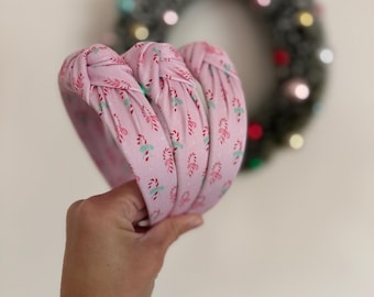 Christmas Headbands, Pink Candy Canes Top Knot Headband, Holiday headband, Hard Headband, Christmas Headband, Brynnbands