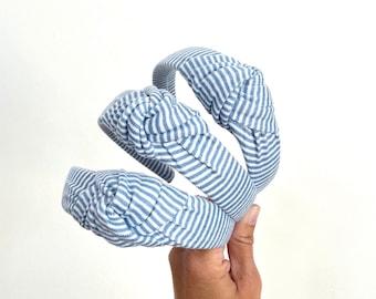 Blue & White Striped Super Soft  Top Knot Headband, Brynnbands, Hard Headband, Knotted Headband, Top Knot