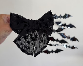 Black Star MESH Bow, Floppy Bow Hair Clip, Barrette Hair Clip, Soft Hair Clip, Barrette Bow , Brynnbands