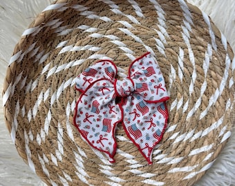 Ribbed Flags Fable Bows, Bow Hair Clip, Barrette Hair Clip, Soft Hair Clip, Floral Clip, 4th of July Bow,  Barrette, Brynnbands