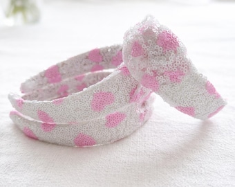 Sequin Hearts Top Knot, Pink Headband, Valentine Headband, Pink Headband, Brynnbands, Hard Headband, Knotted Headband, Valentine's Day