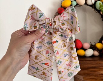 Rifle Paper Co Bow, Easter Lattice Bow, Bow Hair Clip, Barrette Hair Clip, Soft Hair Clip, Cotton Barrette, Brynnbands