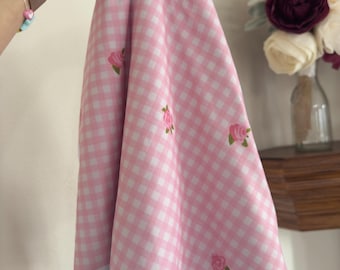 Pink Gingham with Floral Double Brushed Poly Custom Flares & Bikers