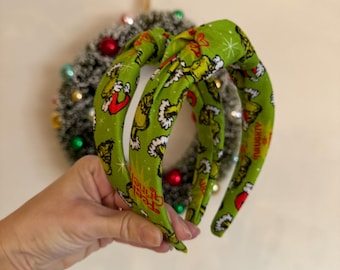 Mean green,  Top Knot Headband, holiday headband,  Hard Headband , Christmas  Headband, Bendable Headband, Brynnbands