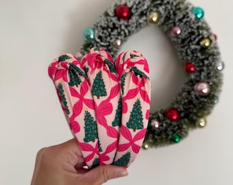 Christmas Headbands, Pink Christmas Trees Top Knot Headband, Holiday headband, Hard Headband, Christmas Headband, Brynnbands