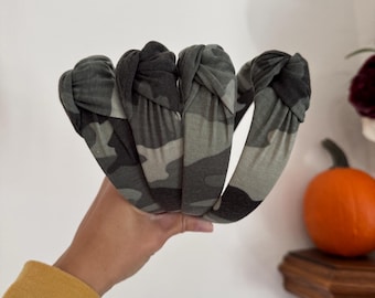 Camo Headband, Camouflaged Top Knot, Fall Headband, , Brynnbands, Hard Headband, Knotted Headband,