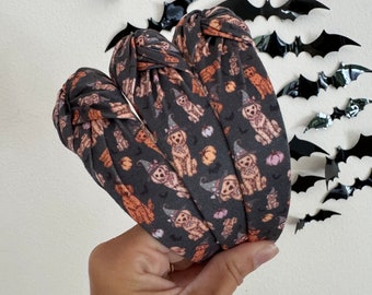 Halloween Doggies Top Knot Headband, Brynnbands, Hard Headband, Knotted Headband, Top Knot Headband, Knot Headband,